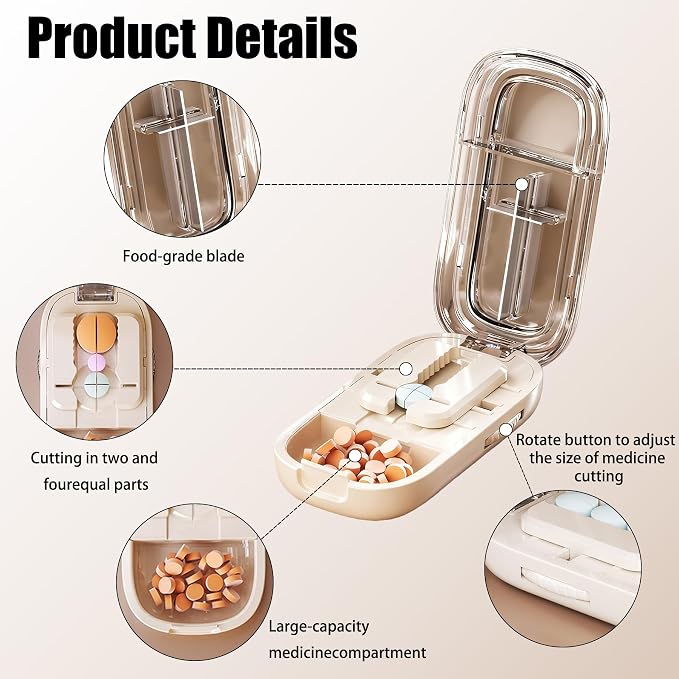 E Chu Pill Cutter Splitter for Small and Tiny Pills - Adjustable Pill Splitter with Centering Device for Cutting Multiple Pills, Accurate Alignment and Easy to Use