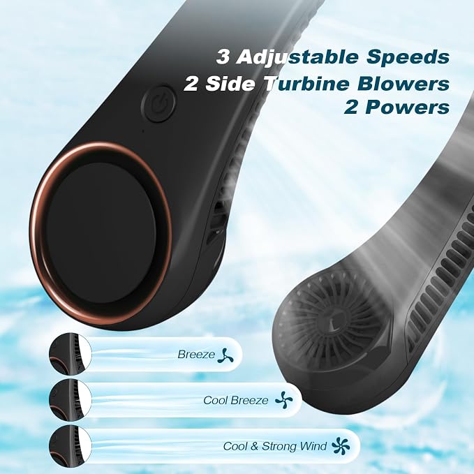 CIVPOWER Neck Fan: Portable Personal Neck Cooling Rechargeable Bladeless Fan - Hands Free 3 Speed 4000 mAh Battery USB Operated Wearable Headphone Design - Gift for Men Women Outdoor (Black)