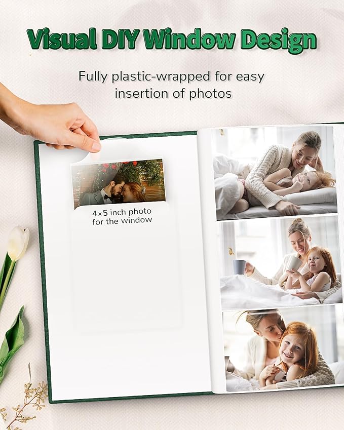 Artfeel Photo Album 4x6 with 300 Pockets,Slip-in Picture Albums,Linen Cover Memory Book with Front Window,White Page Vertical Photo Book for Wedding,Family,Anniversare,Baby,Vacation