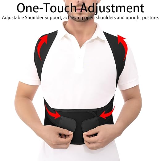 Back Brace Posture Corrector for Women and Men Upgraded Dynamic Traction Correction System Adjustable Shoulder Support Straightener Helps Reduce Upper Lower Back Pain Suitable for Hump Scoliosis Black X-Large