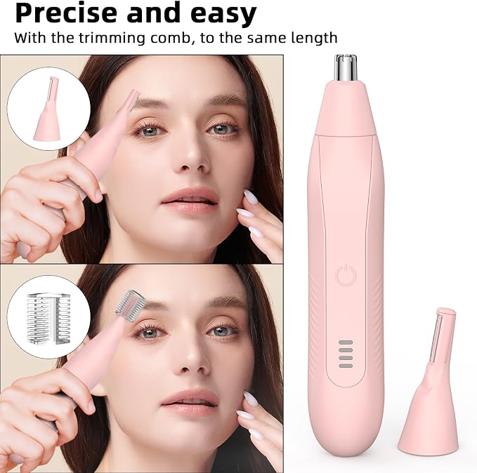 Nose Hair Trimmers for Men,Rechargeable Eyebrow Trimmer 2 in 1 Painless Multifunctional Ear and Nose Hair Trimmer with Dual Edge Blades Portable Design E4
