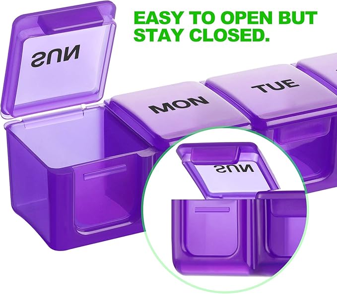Pill Organizer 2P Purple XL Extra Large Weekly and Daily Pill Cases for Pills/Vitamin/Fish Oil/Supplements - 2P