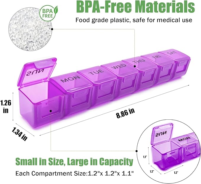 2 Pack Weekly Pill Organizer, Large 7 Day Pill Case, Daily Vitamin Case Medicine Box, AM/PM Pill Containers for Medicine Supplements Fish Oil (Orange & Purple)