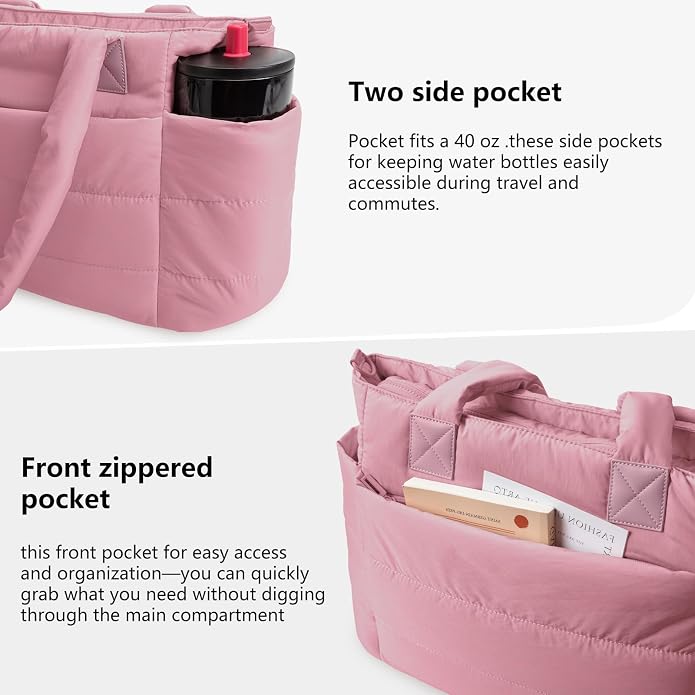 Puffer Tote Bag for Women Quilted Nurse Bag Lightweight Work Bag for Teacher Travel Handbag with Multiple Pockets