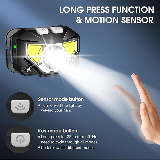 LHKNL Headlamp Flashlight, Lumen Ultra-Light Bright LED Rechargeable Headlight with White Red Light, 2-Pack Waterproof Motion Sensor Head Lamp,8 Modes for Outdoor Camping Running Hiking Fishing