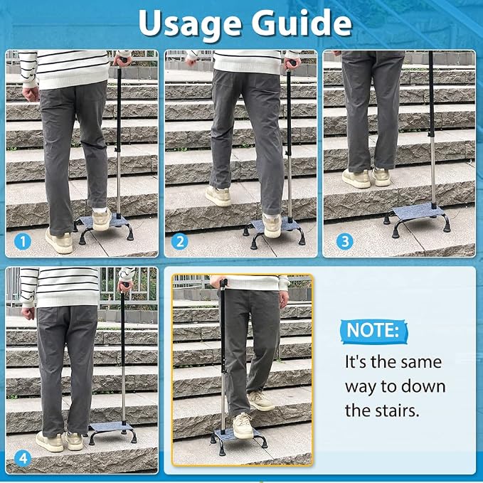 Stair Climbing Cane Lifts for Seniors Half Steps Assist Walking Sticks Elderly Stair Walker Devices Standing Aid Adjustable Mobile Portable Stairlifts 4 Prong Helper Up and Down Stairs