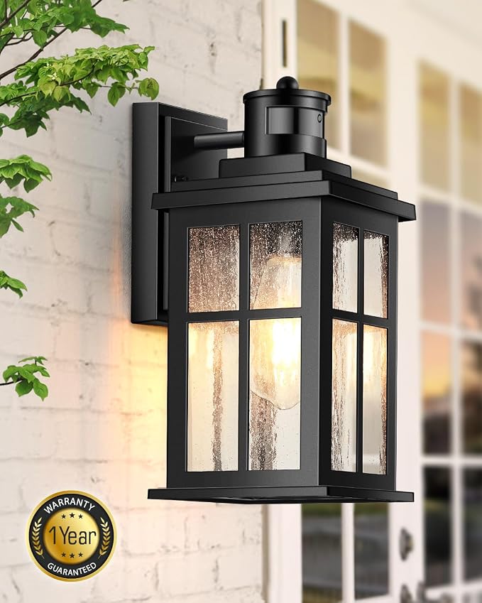 VIANIS Motion Sensor Outdoor Light Fixtures Wall Mount, Porch Light Outdoor | Black Anti-Rust Waterproof Exterior Lights for House, Modern Outdoor Wall Sconce Lantern for Garage, Front Door, Coach, E26