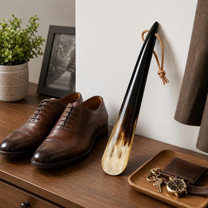Shoe Horn Made with Real Horn Handmade. Easy Grip Long handle Shoehorn for Men,Women Seniors, Pregnancy, Elderly, back pain, tall people and kids Shoes & Boots.Best Gift Idea Home or Travel Use.(17'')