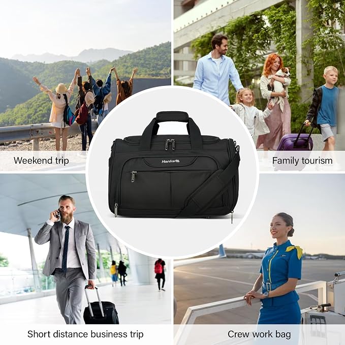Hanke Underseat Carry On luggage Bags for Travel, Foldable Travel Bags for Women, Soft Lightweight Personal Item Travel Bag Small Carry On Bags for Airplanes, Travel Tote Bags for Women Men.（Black）
