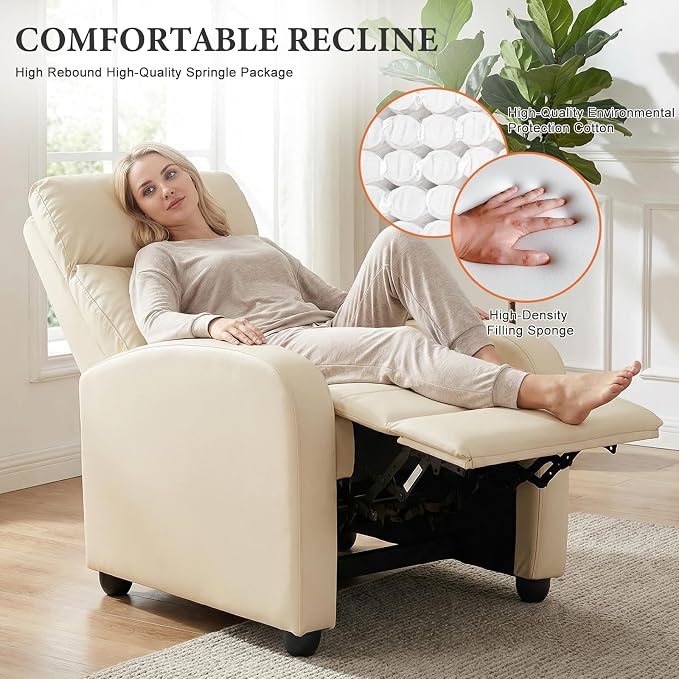 OLIXIS Recliner Chair for Adults, Home Theater Seating with Lumbar Support | Fabric Reclining Sofa for Adults, Sofa Chair Seat, Living Room, Recliners, Beige