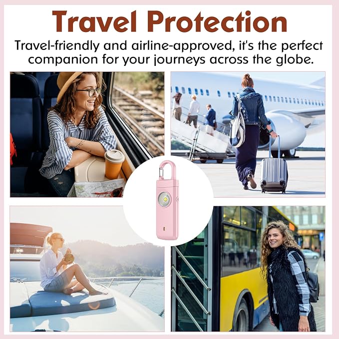 Rechargeable Personal Alarms for Women, Keychain Siren Alarm with Flashlight, Back to School College Essentials for Daughter, College Students, Teen Girls, Elders, Kids, Travel Essentials, Rose Gold