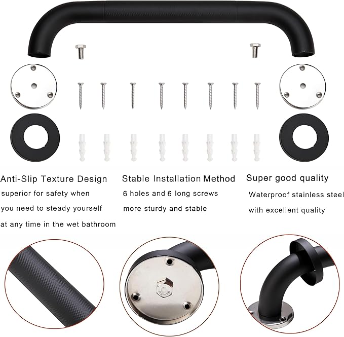 Shower Grab Bar, 2 Pack 32 Inch Black Bathroom Grab Bar, 1.25" Diameter 304 Stainless Steel Anti-Slip Grab Bars for Bathtubs and Showers, Handicap Shower Grab Bar for Seniors Elderly