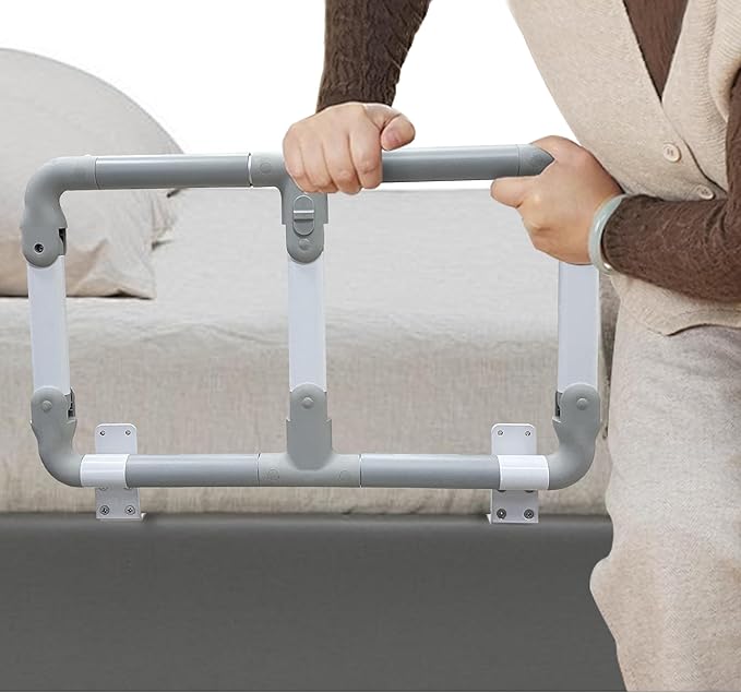 Folding Bed Rails for Elderly Seniors, Bed Assist Rail with Adjustable Heights for Easily Getting in or Out of Bed, Bed Rail Safety Bar, Fits King, Queen, Full, Twin, Medium