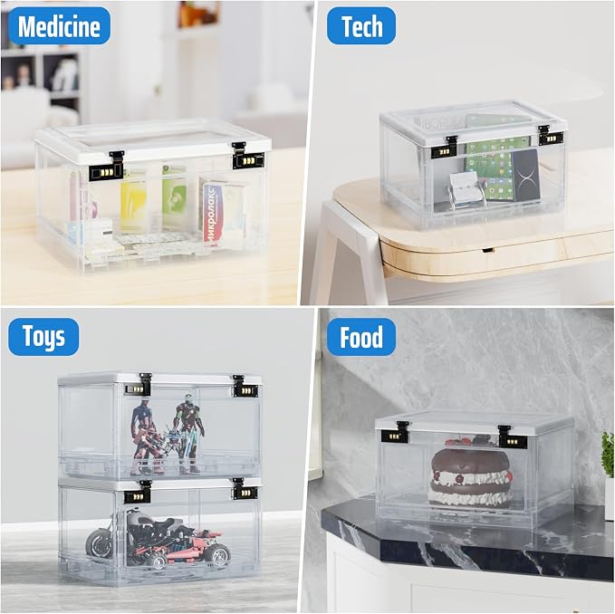 Lock Box with Locker,Lockbox for Office,School,Home Personal Items Safe,Medicine Lockable Cabinet,Food Snacks Container,Files Documents Organizer,Kids Proof Prize Box (Clear)