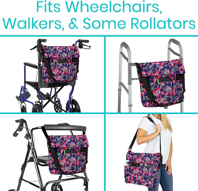 Vive XL Wheelchair Accessories Bag - Waterproof, Scratch-Resistant, Double-Stitched, Machine Washable for Adults, Seniors, 15 Colors - Storage Walker Backpack to Hang on Back