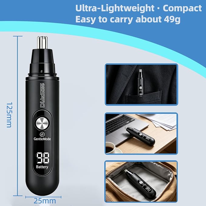 2 in 1 Nose Hair Trimmer for Men, Ultra Quiet 2-Speed Manscaped Nose Trimmer, IPX6 Waterproof Eyebrow Facial Hair Trimmer, Professional Dual-Edge Blades, LCD Display & Type-C Fast Charging (black01)