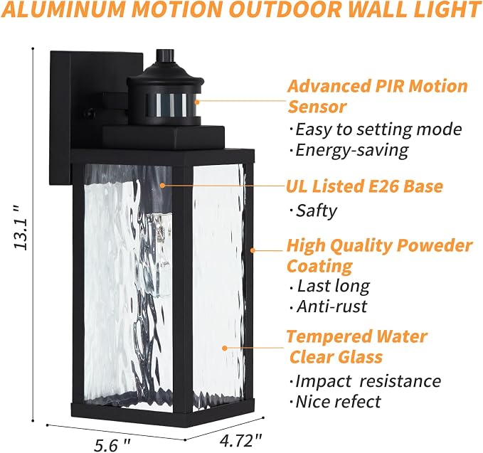 Motion Sensor Outdoor Wall Lights,Updated Dusk to Dawn Outdoor Lighting, Exterior Light Fixtures Wall Mount,Waterproof Porch Light Outside Lights for House