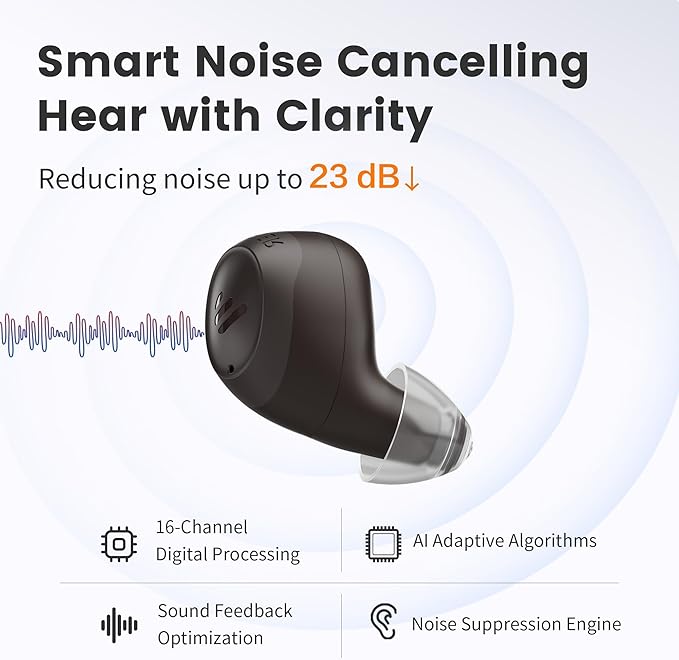 Edifier Bluetooth OTC Hearing Aids for Seniors, APP Control, Bluetooth In the ear Hearing Aids, Nearly Invisible Hearing Aid, Rechargable Comfort Design Wireless Music Phone Call (Brown) (H Brush)