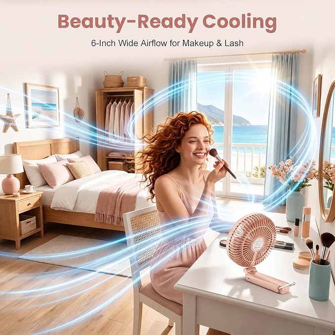 Portable Handheld Fan, 10000mAh Rechargeable 6-Inch Personal Fan for Travel | Ultra Quiet Foldable Desk Fan, 5-Speed Battery Operated Fan with Up to 40H Runtime and Digital Display for Travel and Makeup