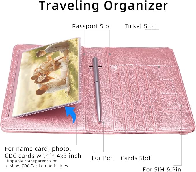 WALNEW Passport Holder for Travel, RFID Passport Wallet, Travel Essentials | PU Leather Passport Cover Case with Pen Holder, Travel Must Haves Accessories, Passport Book Holder for Women