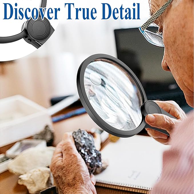 Large Hand Held Magnifying Glass with Light 10X Illuminated High Power Magnifying Glass Rechargeable 49 LED with 4 Modes, Magnifier for Reading, Close Work, Coins, Jewelry, Seniors