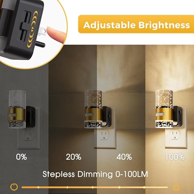 L LOHAS LED Motion Sensor Night Light,Dimmable Night Lights Plug into Wall | 2 Pack 3000K Night-Lights with 0-100 LM Adjustable, Acrylic Bubble Plug in Nightlights for Bathroom Hallway Nursery