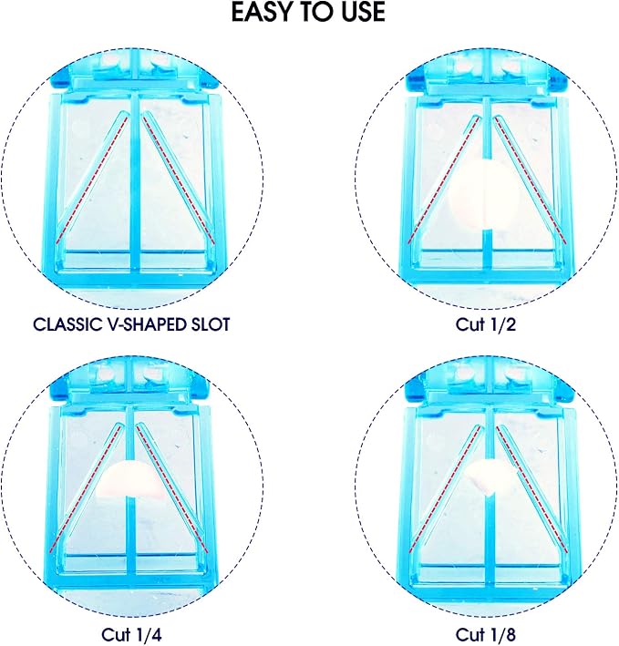 Ultrassist Pill Cutter and Splitter for Cutting Small or Large Pills, Accurate Medicine Splitter with Stainless Steel Blade, Transparent Vitamins Slicer Assorted Colors