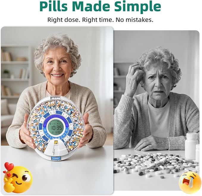 Windtrace Automatic Pill Dispenser for Elderly with Alarm | 28-Slot, Monthly Use, Mix-Proof, Kid-Proof, Built-In Lock, Senior-Friendly, 6-Button, Easy Setup, 5000-Cycle, XL LCD
