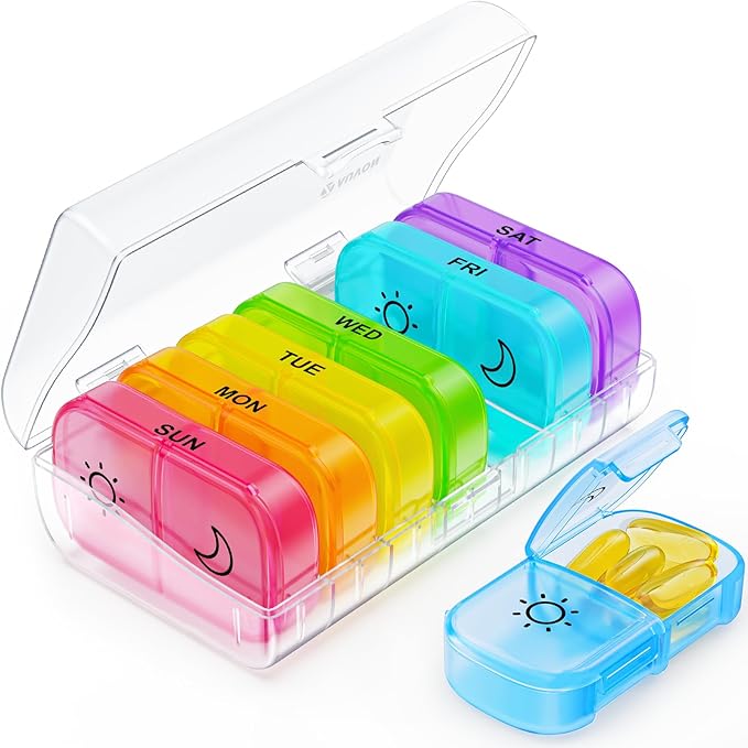 AUVON XL Weekly Pill Organizer 2 Times a Day with One-Side Large Opening Design for Easy Filling, AM PM Pill Box 7 Day, Portable Travel Pill Case for Medication, Vitamins, Fish Oils, Supplements