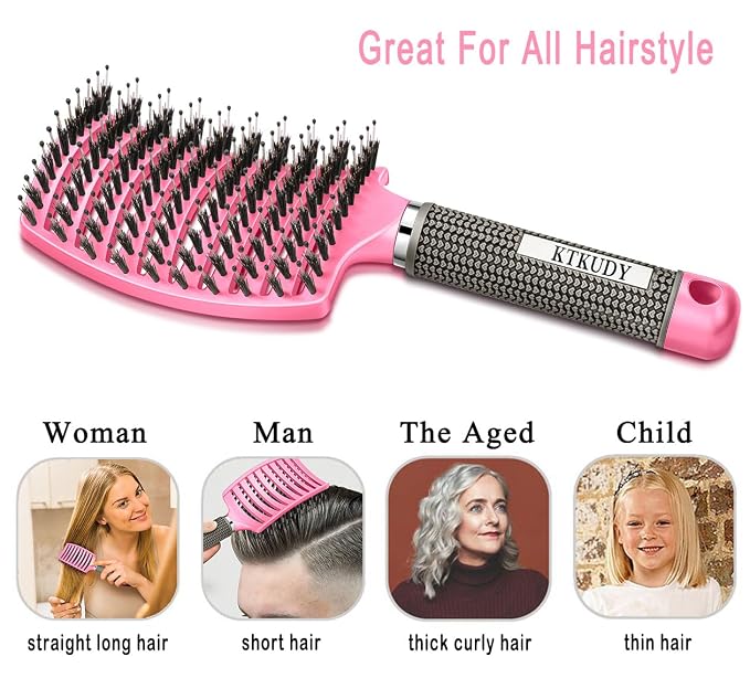 Detangling Brush for Women & Kids, Wet & Dry Hair, All Hair Types | Less pulling & breakage, Boar bristles tame frizz & add shine, Vents for faster blow-drying, Lightweight 4 oz, Non-slip grip