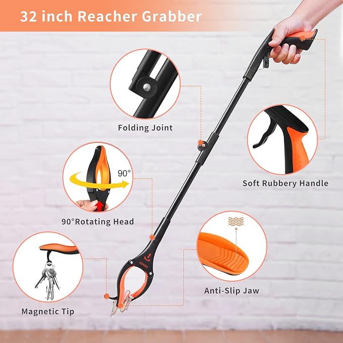 KEKOY Hip Kit, 7 in 1 Post Surgery Recovery Kit for Seniors | Hip Replacement Kit With 32" Grabber Tool, Sock Aid, Long Shoe Horn & Dressing Stick, Leg Lifter, Bath Sponge, Storage Bag
