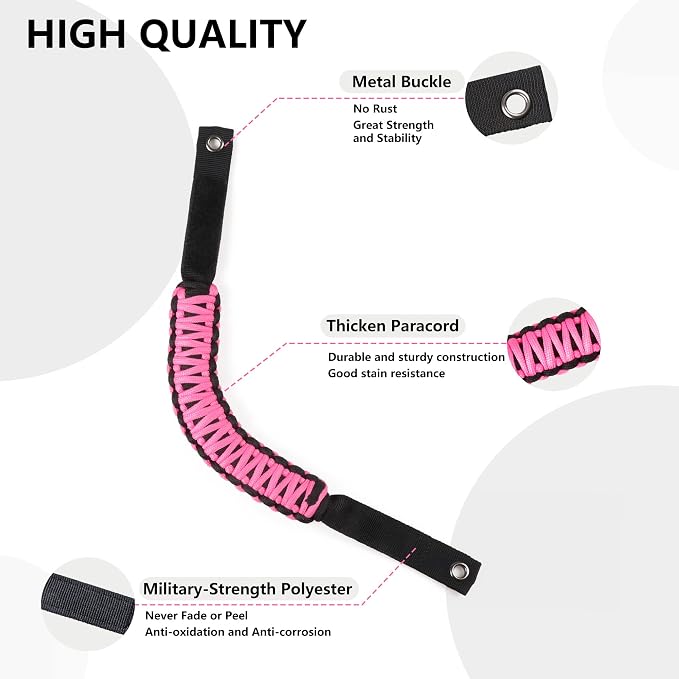 sukemichi Paracord Handles Grab for 2021-2026 Ford Bronco 4 Door, Pink | Roll bar grab handles,Fits Bronco 2021-2026 hard & soft top,Off-road safety grip handle,Work with airbag,Not for Sport,2 Pack