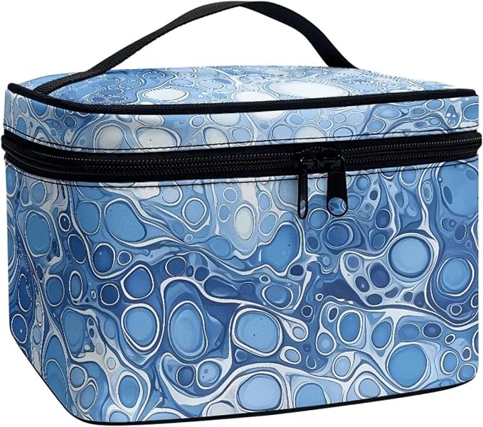 Blue Water Bubbles Large Travel Toiletry Bag for Women Cosmetic Case, Ocean Pattern Zipper Makeup Organizer Toiletries Kit