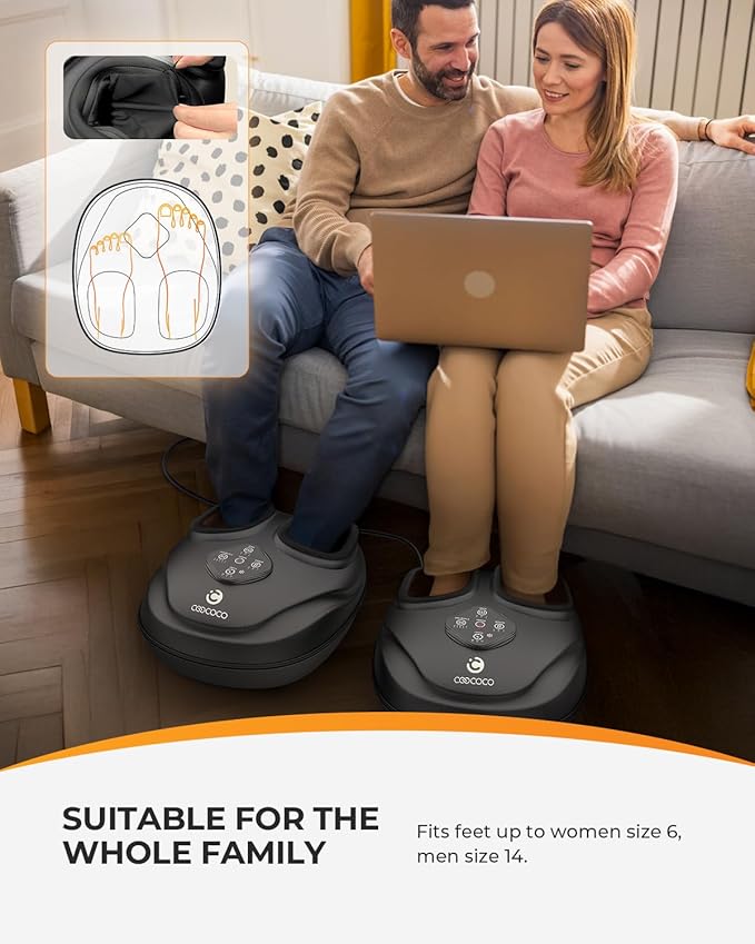 CooCoCo FSA Eligible Foot Massager with Heat, Upgraded Shiatsu Feet Massager for Plantar Fasciitis, Neuropathy, Foot Warmer for Women Men Mom, Feet Massage Machine with Kneading, Compression, Size 14