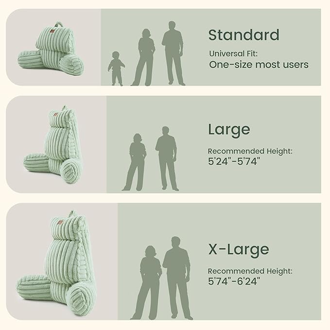 Amélie Home Faux Fur Reading Pillow with Pocket for Sitting in Bed, Kids Backrest Bed Pillow with Washable Cover for Lounging, Study & Relaxing, Sage Green 17 inches