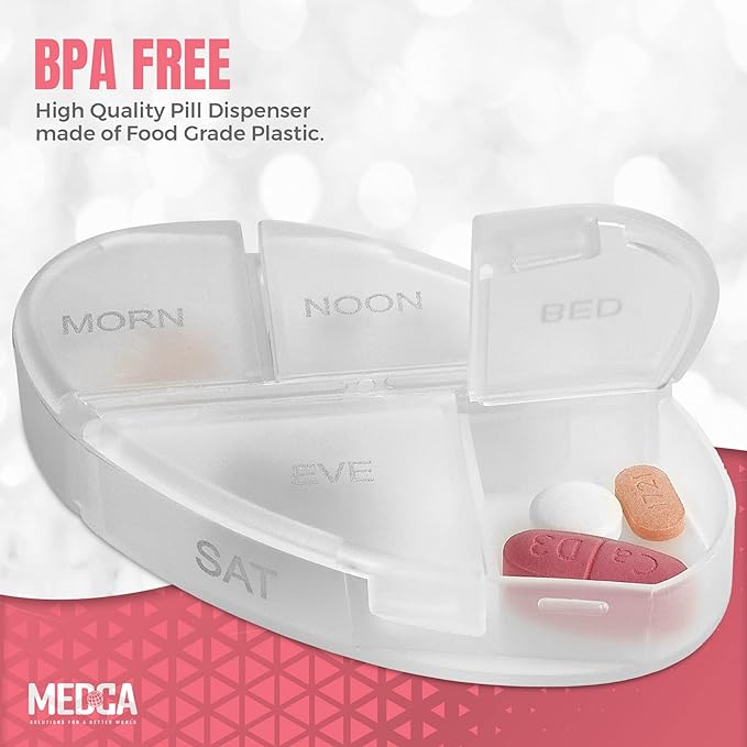 Stackable Daily Pill Organizer - Premium Weekly Medication Reminder with 7 Individual Stacking Cases - Weekly AM/PM Pill Box with 4 Times a Day, a Everyday Medicine Organizer for Vitamins, Silver