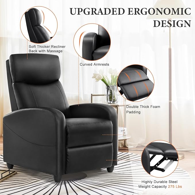 Sweetcrispy Massage Recliner Chair for Adults, Adjustable Home Theater Seating with Lumbar Support for Living Room, Modern Fabric Reclining for Small Space, Grey