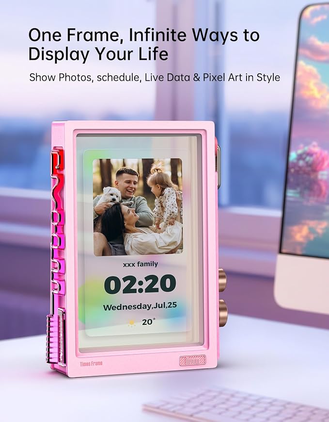Divoom Times Frame 10.1-Inch WiFi Digital Picture Frame & Desk Display | 64GB, Free App, No Subscription Fees, Upload Photos/Videos, Calendar, Weather, Sports Scores, DIY Content, Pink