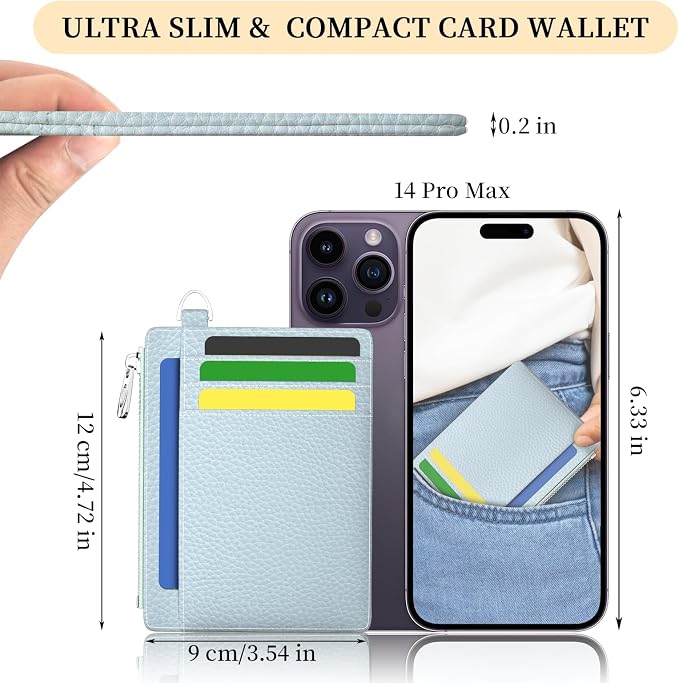 Hancynir Minimalist Slim Wallet Women Credit Card Holder, RFID Small Cute | Zipper Pocket Wallet, Thin Travel Coin Purse, Ladies Women Gifts, Key Chain Card Case, 6 Card Slots, ID Window, PU Leather