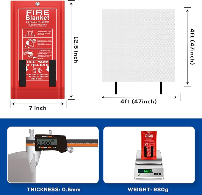 FLASLD Fire Blanket for Home and Kitchen, 47"x47" Fiberglass Fire Blankets Emergency for People, Flame Retardant Protection and Heat Insulation 4 ft x 4 ft