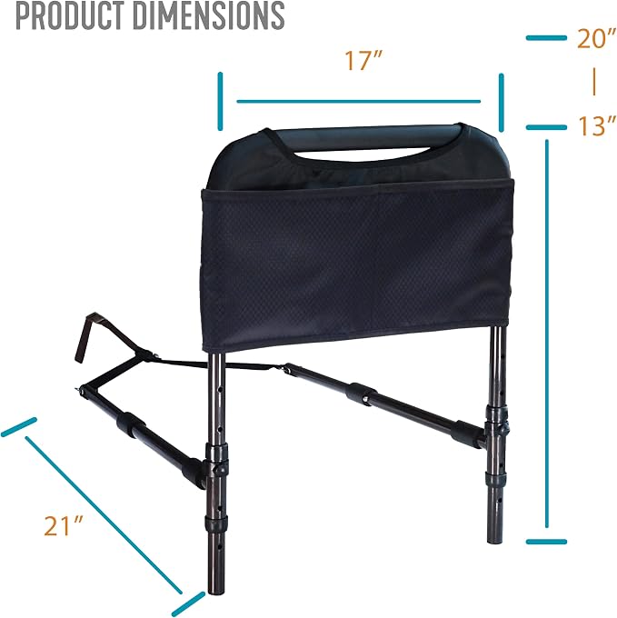 Able Life Bedside Safety Handle, Padded Stand Assist Railing for Seniors, Height Adjustable Bed Rail with Pouch for Elderly Adults, Fits King, Queen, Full and Twin Beds, ASTM Safety Approved Bedrail