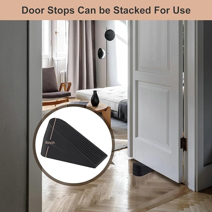 JZWBLILY Big Door Stoppers for Bottom of Door on Floor, Premium Big Rubber Door Stop Wedge, Floor Sturdy Stackable Door Stops for Carpet Heavy Duty Door, Door Gaps (Big 2 Pack, Black)
