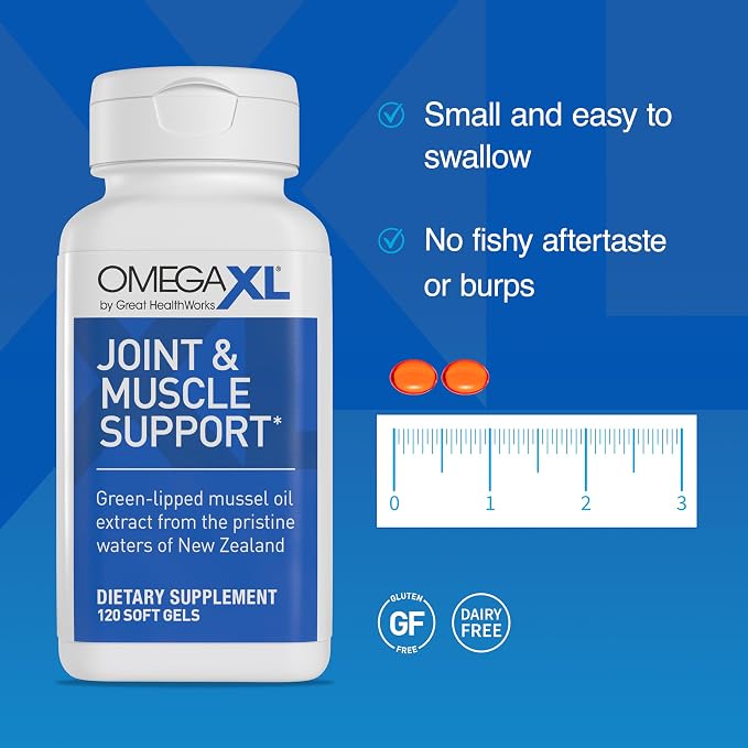 OmegaXL Joint Support Supplement - Natural Muscle Support, Green Lipped Mussel Oil, Soft Gel Pills, Drug-Free, 60 Count (2 Pack)