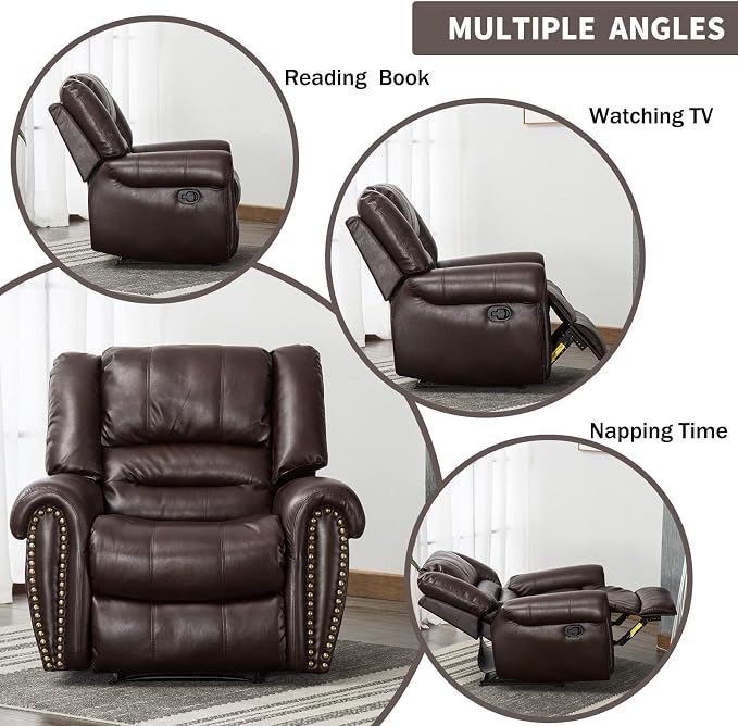 Leather Recliner Chair Set of 2, Classic and Traditional Manual Recliner Chair with Comfortable Arms and Back,Manual Single Recliner Sofa for Living Room, Brown