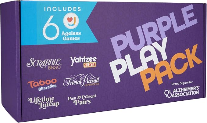 Ageless Games Purple Play Pack – Limited Edition Board Game Bundle for Seniors & Family - Alzheimer's Association Charity Games for Memory Care & Multigenerational Fun