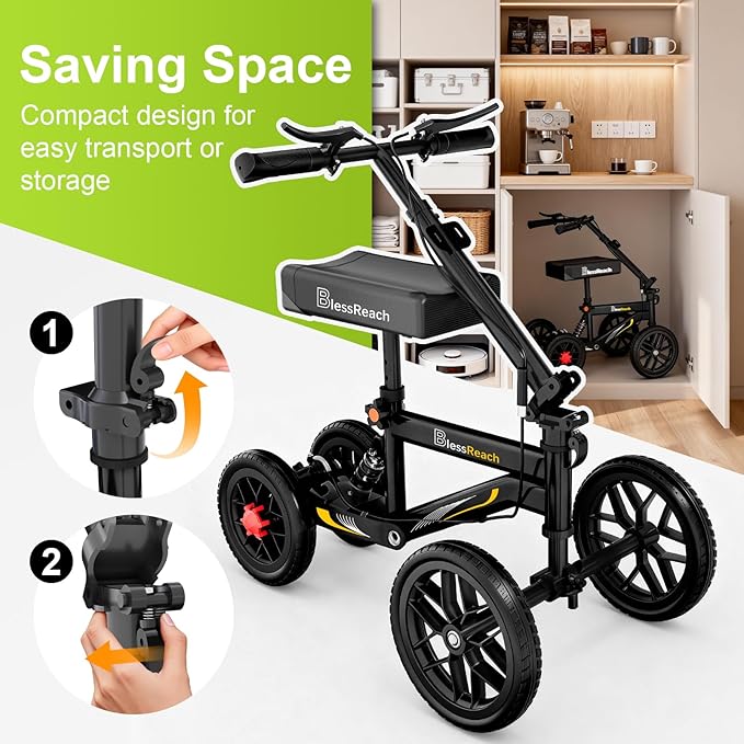 Deluxe Medical Scooter Double Handbrake, All Terrain Steerable Knee Scooter Crutch Alternative, for Adults Injured Ankle & Foot Recovery in Blacks