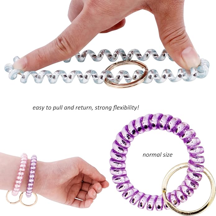 BIHRTC Stretchable Wristband Wristlet Keychain Elastic Coil Spring Spiral Key Chain for Gym Pool Sauna Outdoor Activities