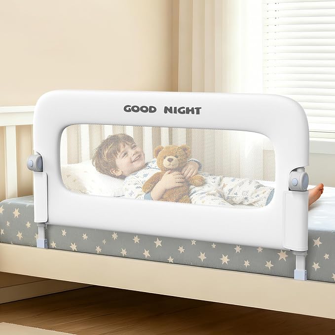 Bed Rail for Toddlers, 47 Inch Toddler Bed Rails, Bed Rail for Baby(White) | Adjustable Heights, Folding up Portable, Safe Metal Frame, For Baby, For Crib, Twin, Bunk, Full Size, Queen & King Bed