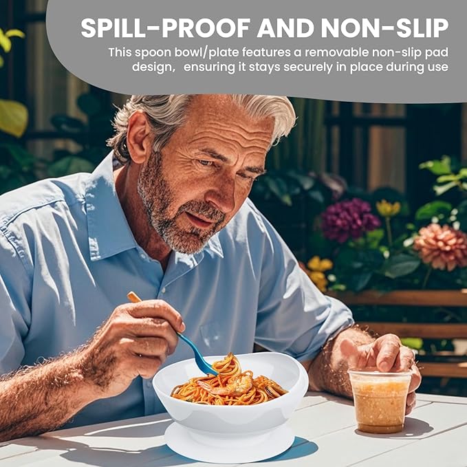 2Pack Spill Proof Scoop Bowl with Non-Skid Suction Base, Adaptive Self-Feeding Dinnerware for Elderly and Disabled(White)