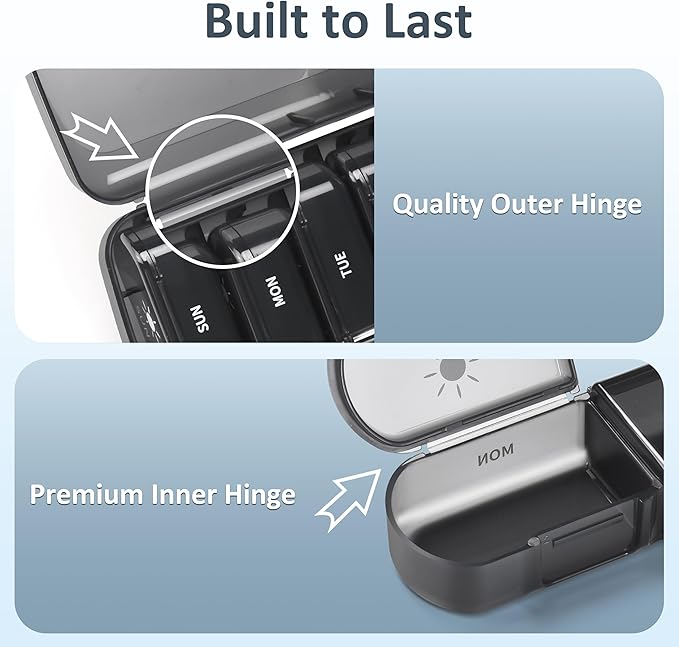 Fullicon Extra Large AM PM Pill Box Organizer 7 Day, Travel Medicine Pill Organizer 2 Times a Day, Large Supplement Vitamin Dispenser, Weekly Jumbo Pill Case Container for Purse (Black)